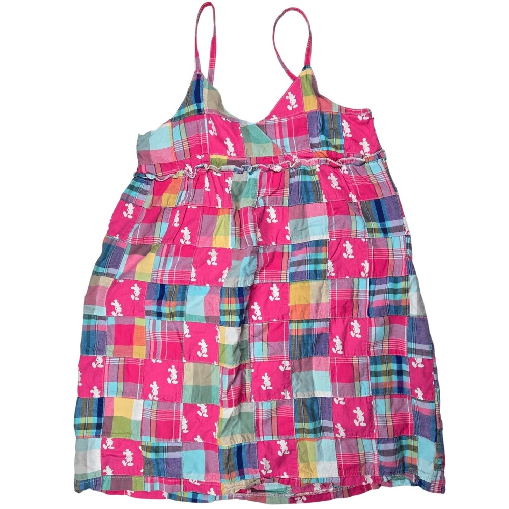Disney Parks Mickey Mouse Patchwork Plaid Sundress Kids Large Pink Multi K490